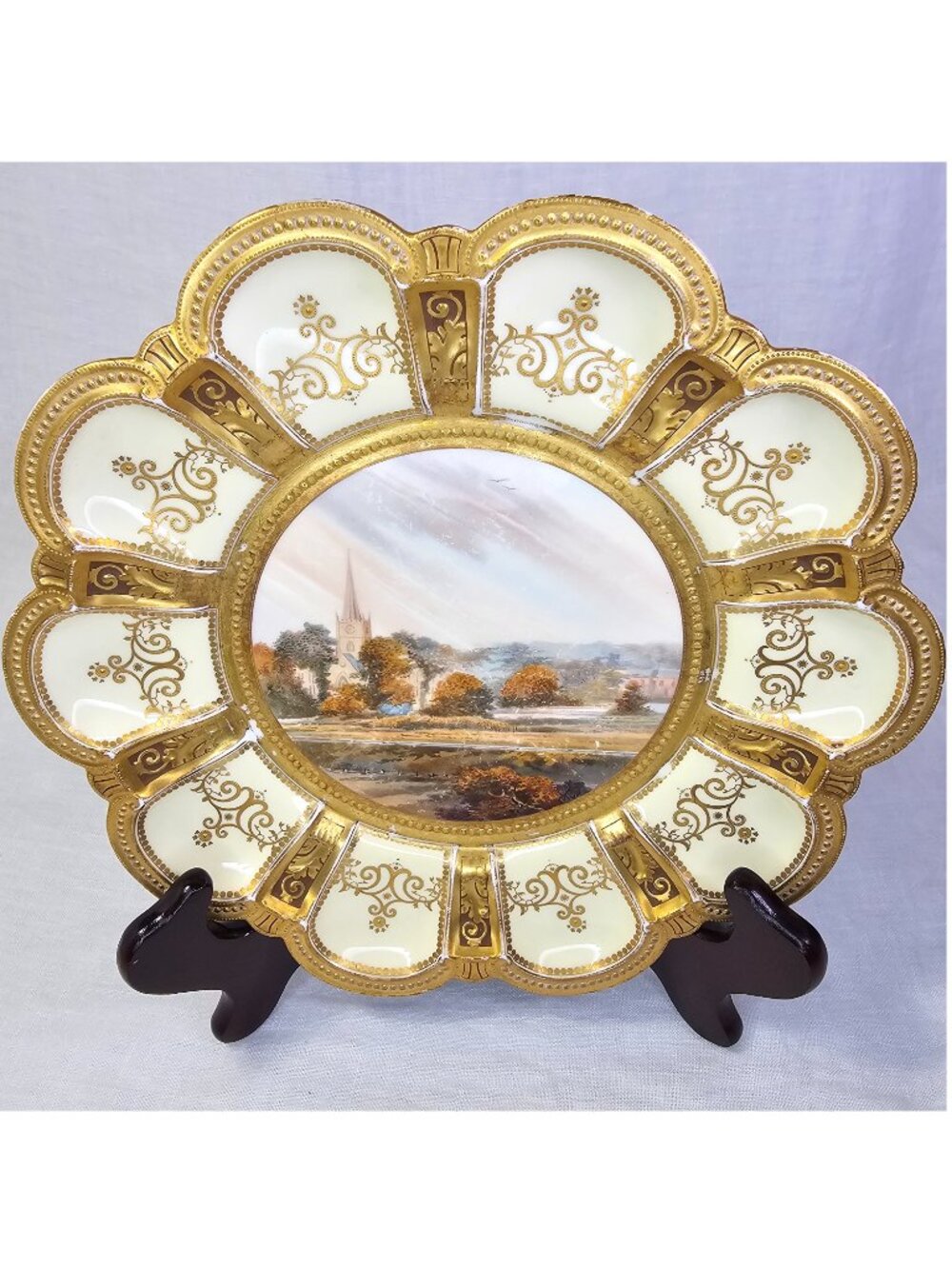 Royal Crown Derby Edwin Trowell Cabinet Plate View of Stratford on Avon c1880s